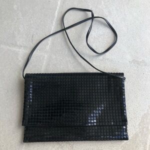 Black Corde Beaded Purse Handbag Bag Clutch Cross Body Plastic Vintage 70s 80s